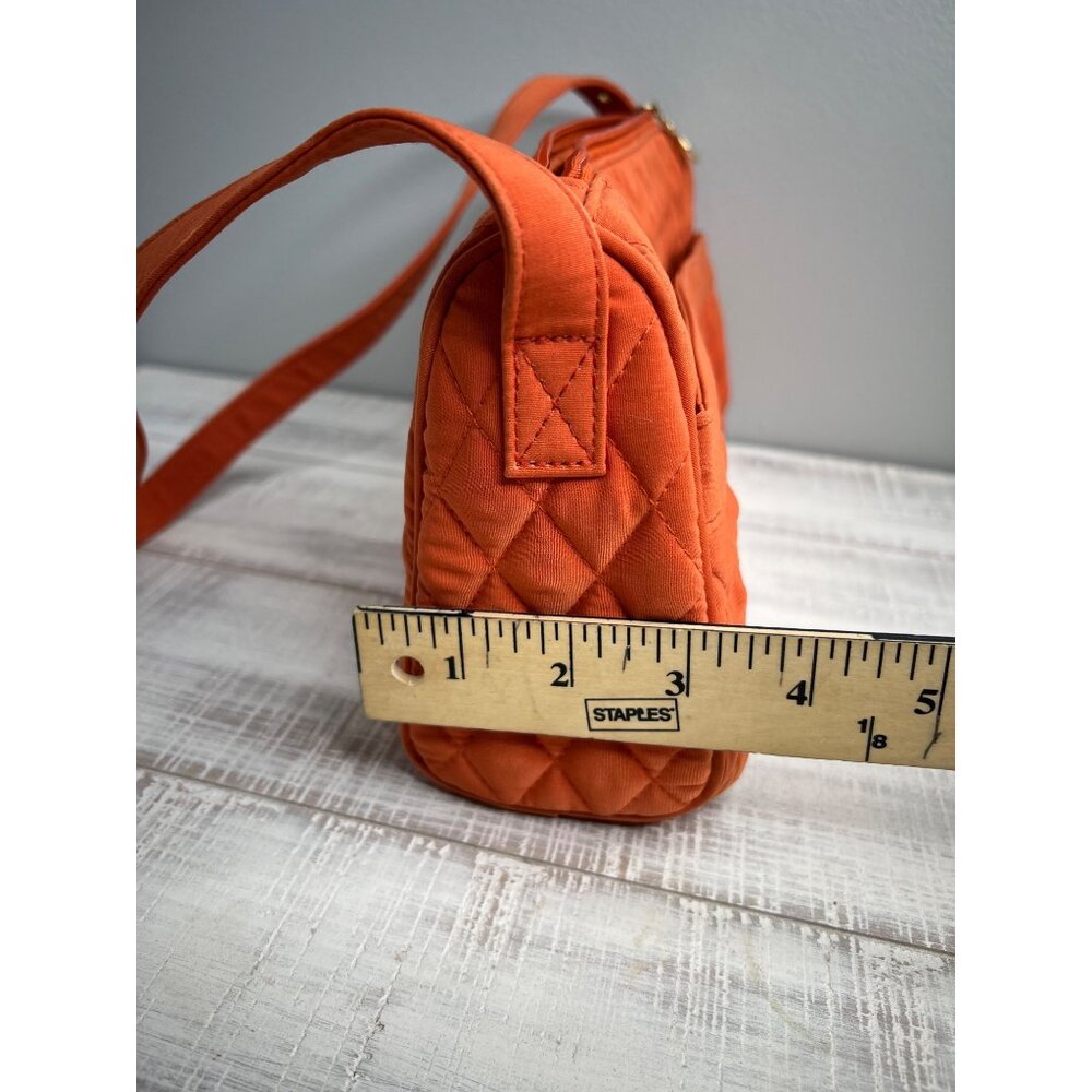 Vera Bradley Quilted Shoulder Bag In Orange With Gold Monogram & Zipper Clos - Picture 11 of 16